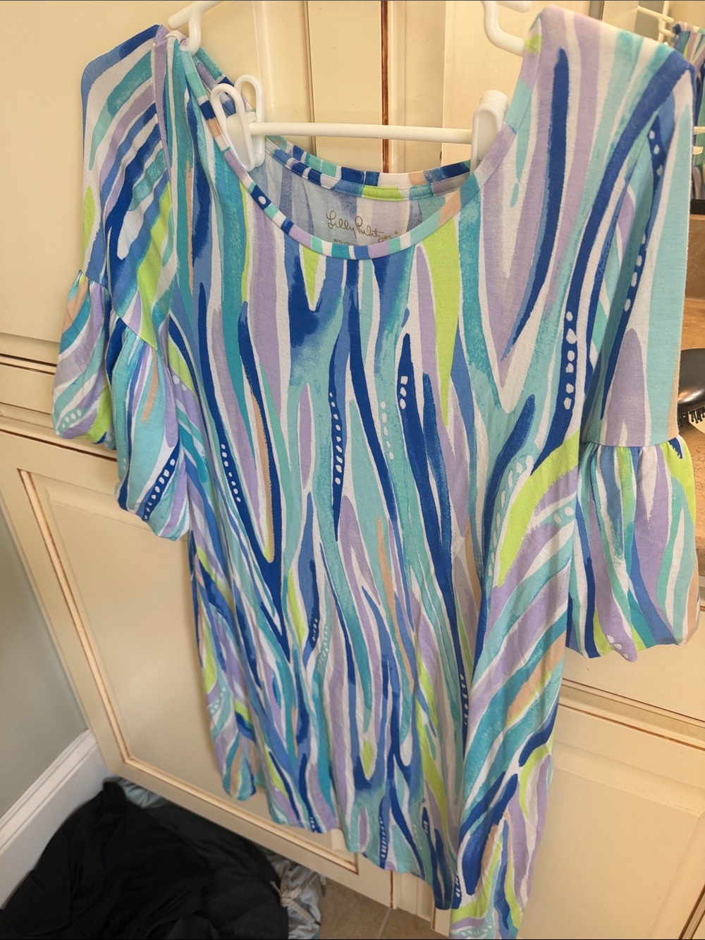 Lilly Pulitzer Blue Teal Multi Cold-Shoulder Ruffle Tunic